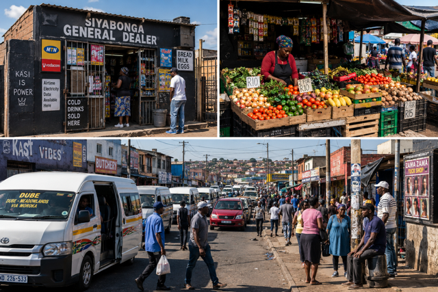 Kasi life — Spaza shops, fresh produce stalls, and busy township streets